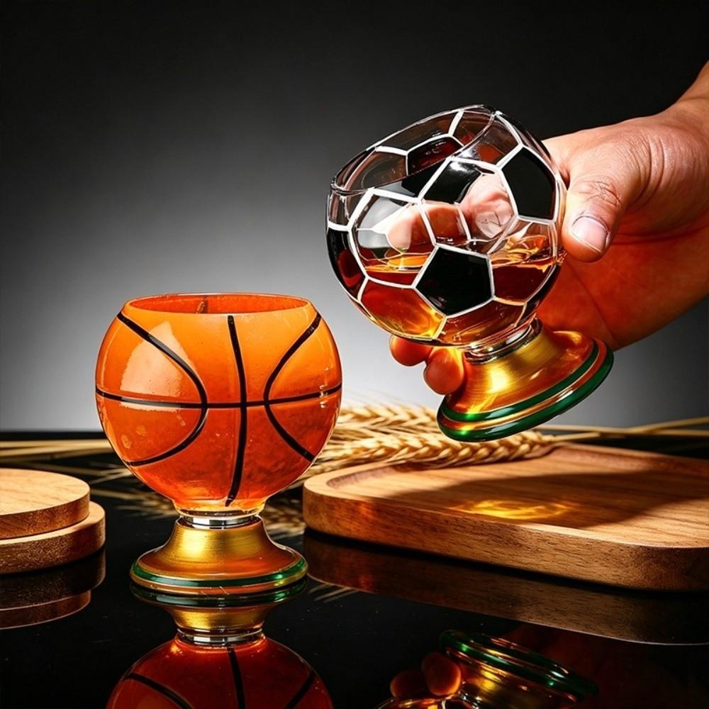 Hand Painted Spinning Sports Ball Whiskey Glass Rotating Base Cocktail Glass Mug  Game-day Party