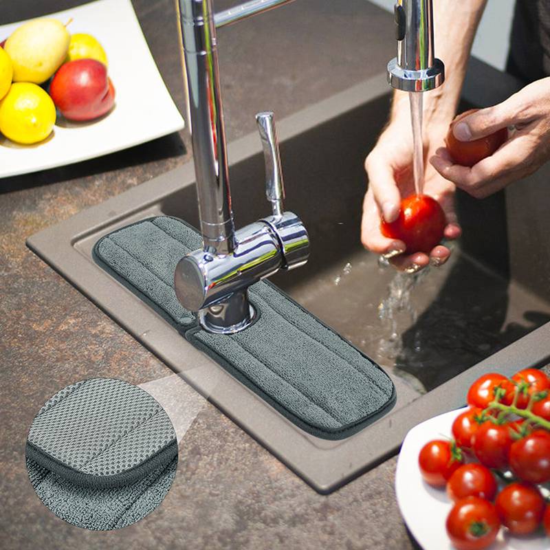 Kitchen Faucet Absorbent Mat Sink Splash Guard Microfiber Faucet Splash Catcher Countertop Protector With Button 2 Size Choose