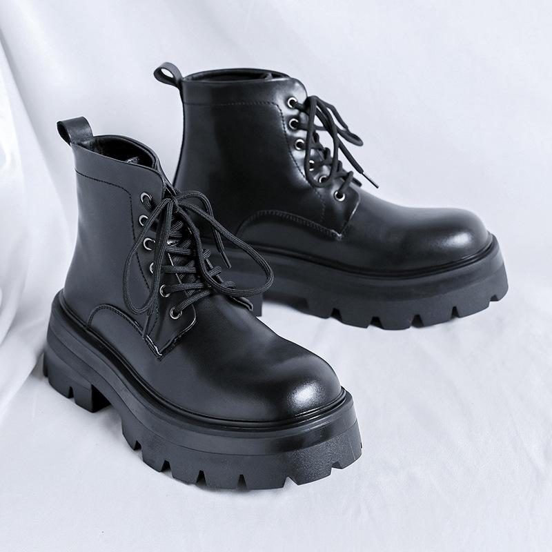 Martin Boots Men'S Thick-Soled Heightening British Style Winter Velvet High-Top Locomotive Tooling Short Boots 66621-P