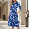 Women's Casual Fashion Round Neck Three Quarter Sleeve Printed Midi Dress