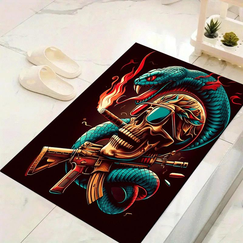 

1pc Snake and skull Design Indoor Area Rug - Soft, Anti-Slip, and Durable Gaming Room Decor for Bedroom 60cm by 90cm