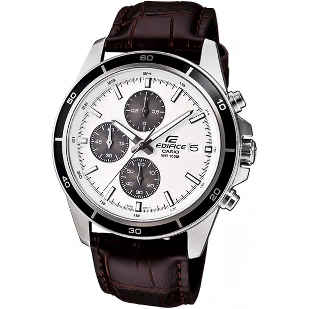 Casio Edifice EFR-526L-7A Men s Watch Stainless Steel Leather Band Quartz 100m Water Resistant