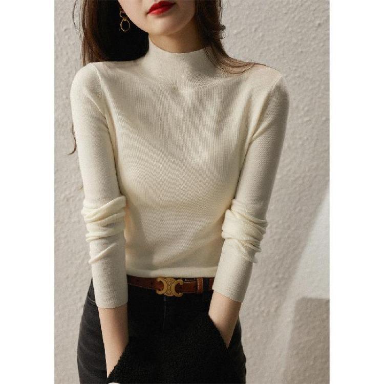 

Korean Style Large Size Womens Half Turtleneck Knitted Sweater Long Sleeve Autumn Winter Solid Color Tops T Shirt Bottoming Shirt One size