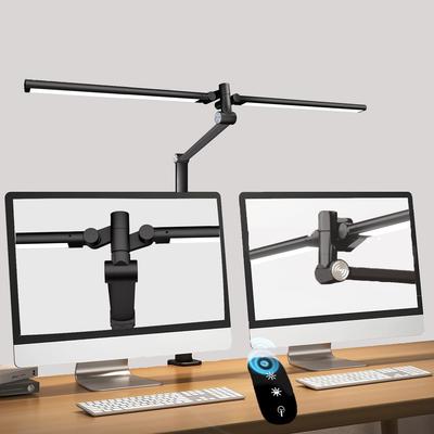 Bravzurg 24W LED Clamp-on Desk Lamp with Wide Angle Adjustment [Dual Light Source, Remote Control, 5 Color Temperatures, 5 Dimming Levels, Clip-on,