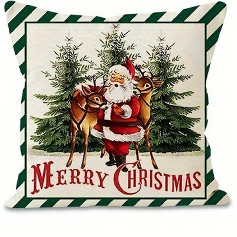 Christmas Theme Pillowcase Santa Claus Carriage Pillow Cover Suitable for Home Room Living Room Sofa Cushion Cover Gift
