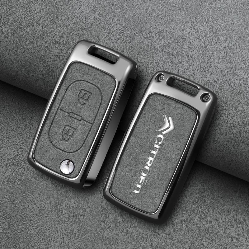 Zinc Alloy Leather Car Flip Key Case Cover Protector Shell Fob Key For Citroen C1 C2 C3 C4 C5 XSARA PICA Auto Accessories