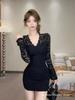 Spring 2025 Womens Lace Bodycon Dress With V Neck Long Sleeve For Elegant Office Wear