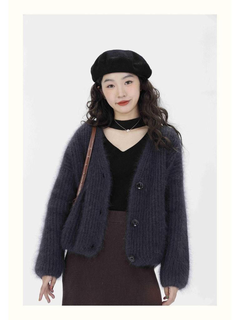 Korean Style V-Neck Loose Knit Cardigan - Soft, Fluffy, Gentle Women's Fashion