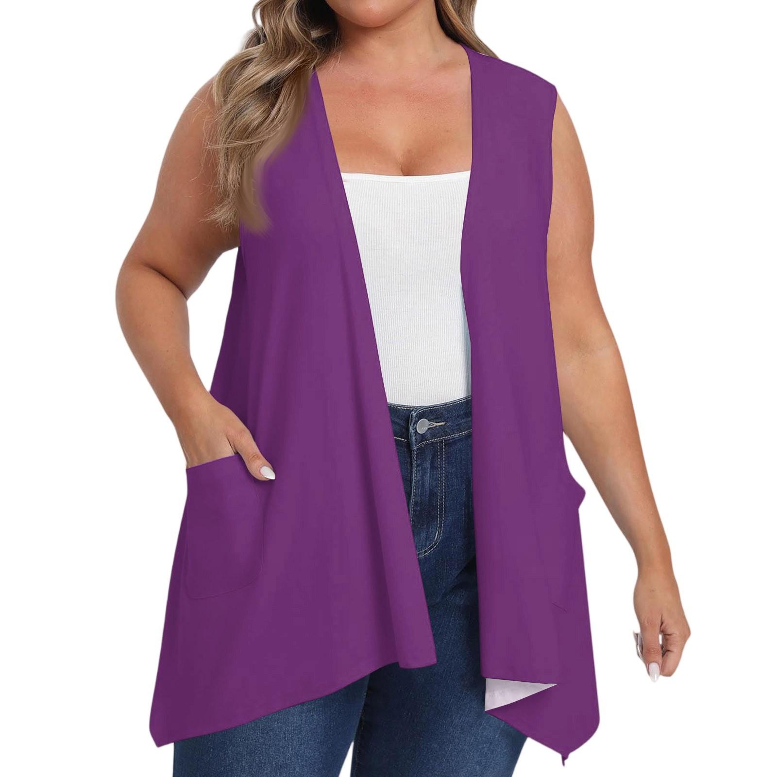 

Женский удлиненный свободный повседневный однотонный жилет без рукавов с карманом, кардиган-куртка XXL фиолетовый
