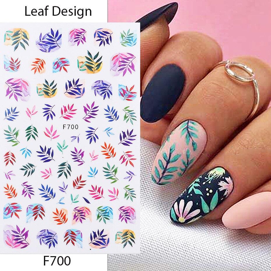 1pc 3D Nail Stickers Spring Summer Natural Flower Leaves Simulation Dried Flower Dragonfly Nail Applique Water Slides Decoration