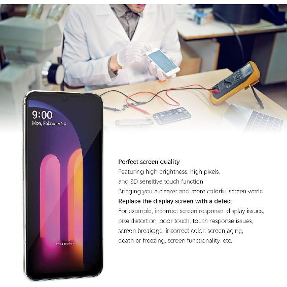 Náhradní displej pro LG V60 ThinQ 5G LM V600 LM V600AM LM V600TM, 6,8palcový digitizér s rámem a nástrojem pro demontáž, (stříbrný)