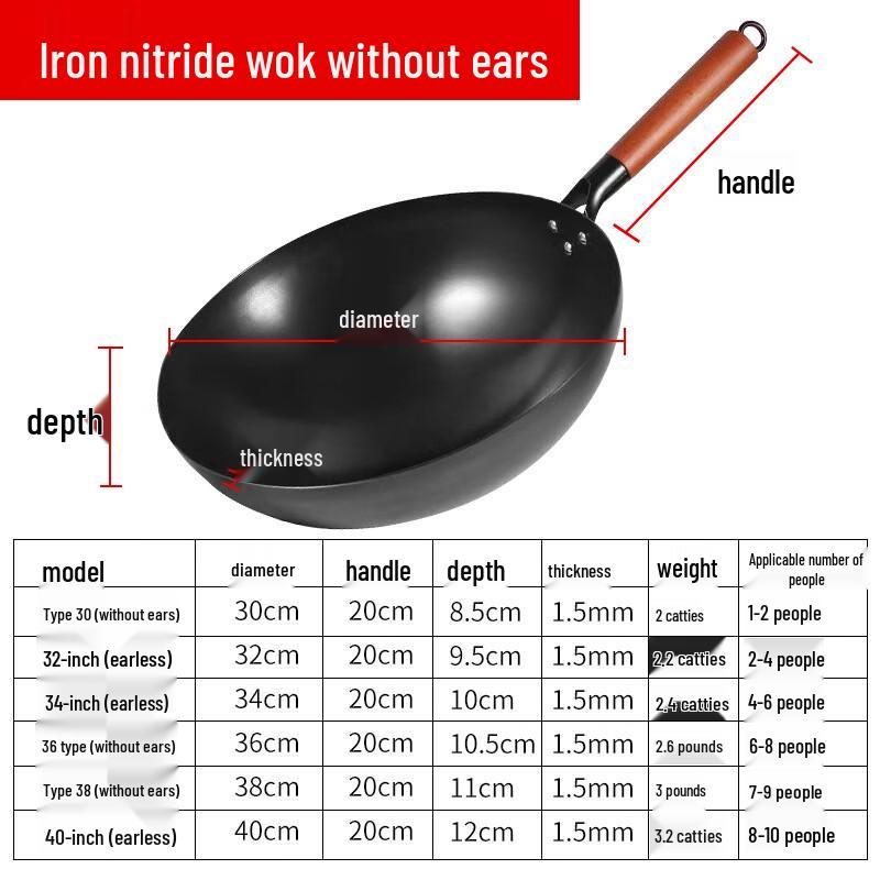 Wotuo 34cm Nitrided Round Bottom Iron Wok