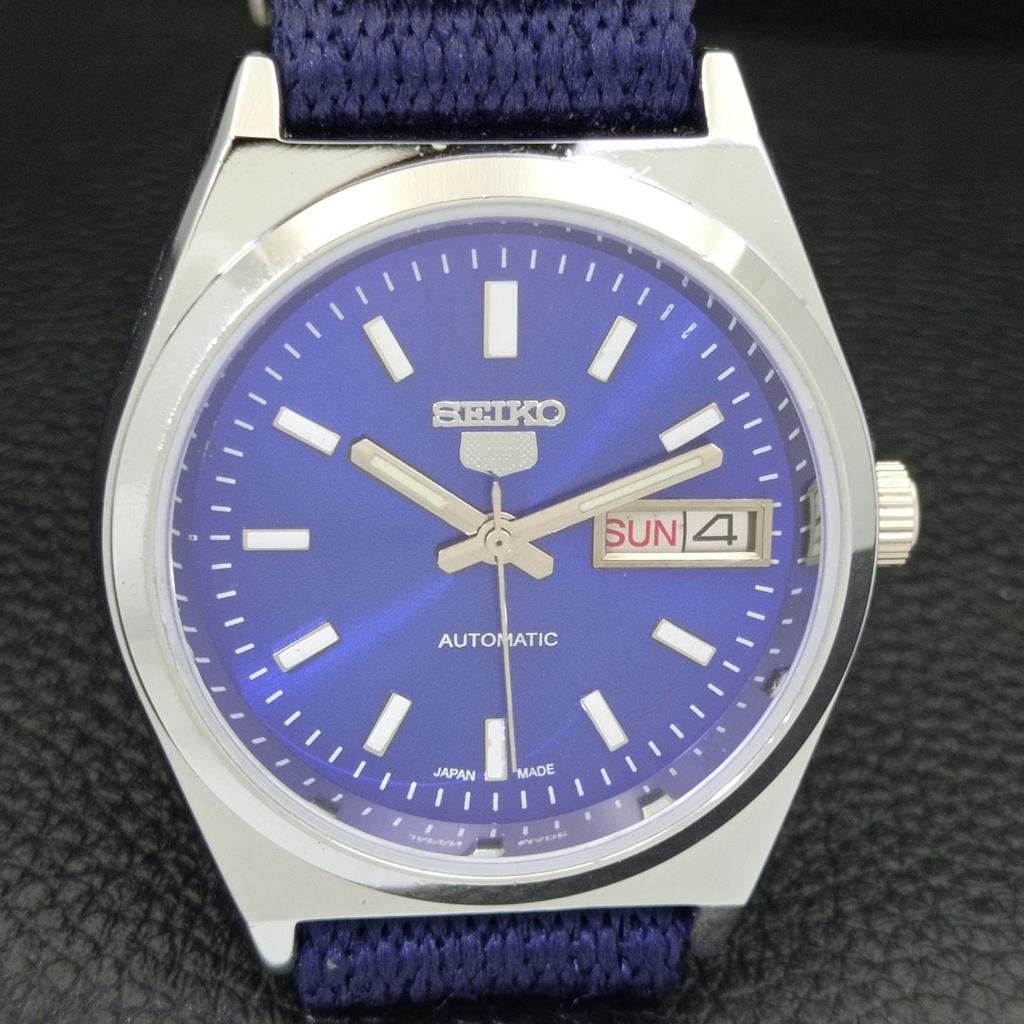 MENS VINTAGE SEIKO 5 AUTOMATIC REFURBISHED JAPAN BLUE COLOR DIAL WATCH a440654-4 Sk-a440654