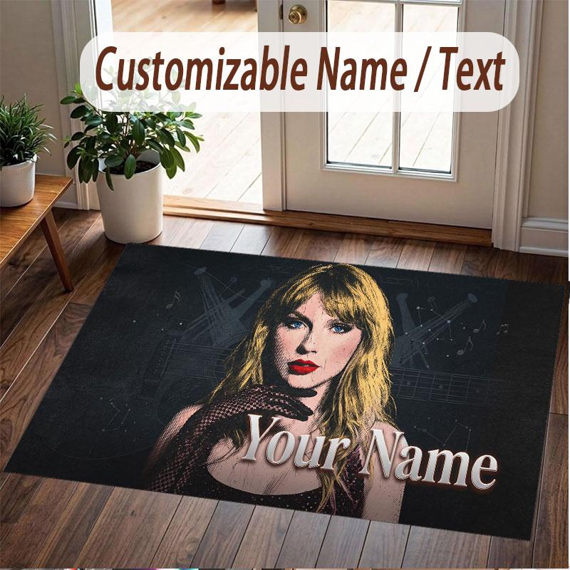 Benutzerdefinierter Kristall-Samt-Teppich mit Namen, Taylor Swift Bequinte Anti-Rutsch-Fußmatte für die Raumdekoration
