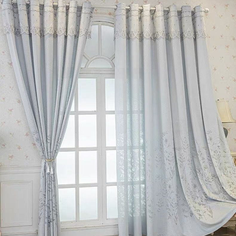 Semi Blackout Curtain Fashion Vine Leaf Pattern Embossed Tulle European Simple Elegant Romantic Durable for Living Room Decor