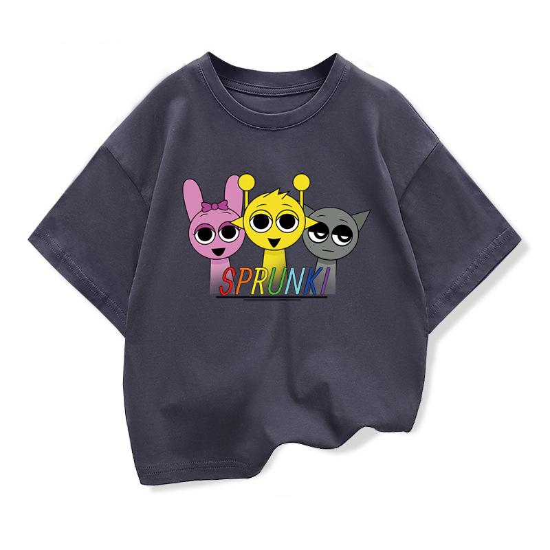 

Летняя новая футболка Sprunki Детская одежда Мальчики Девочки Мультяшная Хлопковая одежда Малыш Летнее Аниме Младенец Футболки с коротким рукавом Подарок 150