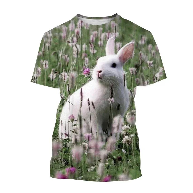 Summer Casual Trends Animal Crew Neck Clothing Fashion Cute Rabbit 3D Printed T-shirt for Men and Women Short Sleeve Big Top T-s