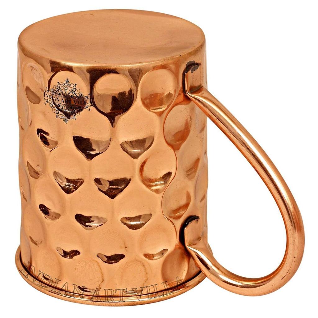 Pure Copper Straight Shaped Diamond Design Moscow Mule Beer Mug Cup, Best for Beer Cocktail Parties, Barware, Volume-500ML, Set of 6