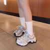 Platform dad shoes women's new spring mesh breathable and versatile height-increasing silver sneakers