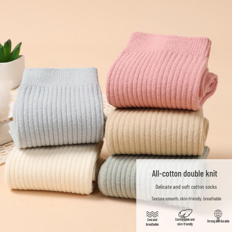 Women's Candy Color Vertical Striped Mid-Calf Socks: 100% Pure Cotton, Sweat-Absorbent and Odor-Resistant, Ideal for Spring and Autumn