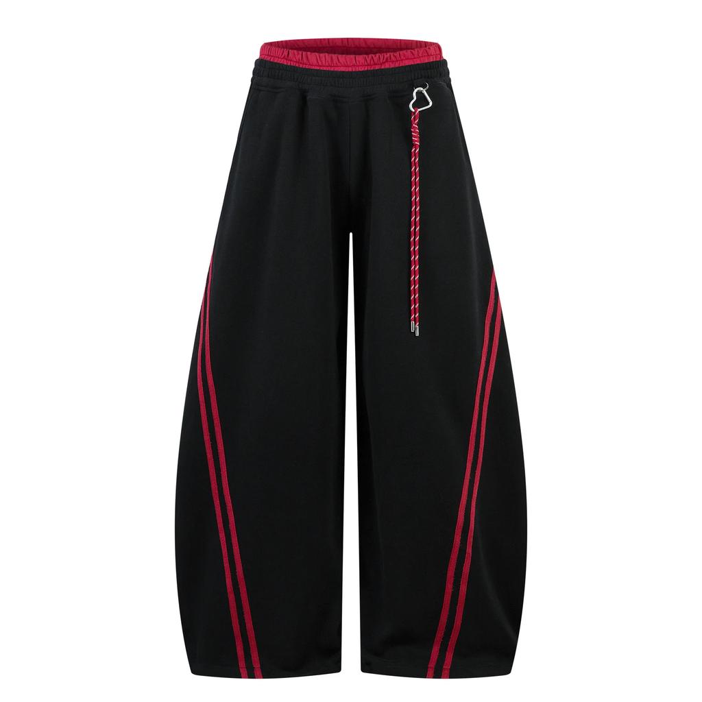 BeatStreet Women's Trousers Elastic High Waist Loose Striped Decoration Wide Leg Female Casual Pants 2026 New Fashion Winter 29A4093