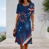 Women Plus Size Round Neck Short Sleeve Printed A Line Flared Hem Dress
