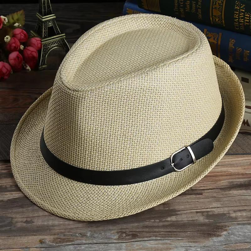 Mote Stråhatt Menn Kvinner Sommer Trendy Strand Solhatter Ensfarget Fedoraer Bånd Casual Cowboy Jazzhatt Gangsterhatt Mannlig