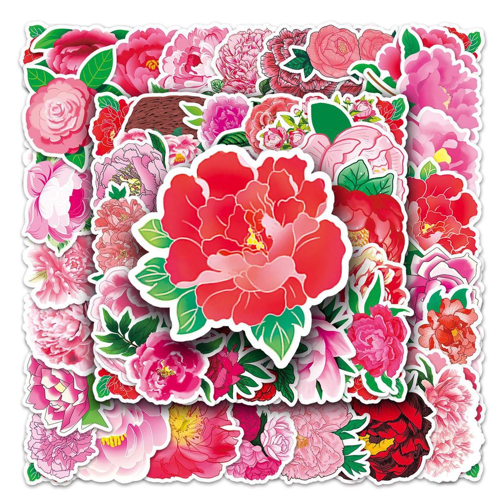 50 Peony Flower Graffiti Waterproof Stickers for DIY Phone Cases and Suitcases