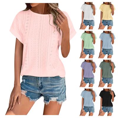 Summer Women's Round Neck Solid Color Irregular Pleated Short Sleeve Lightweight Street Style Solid Color T-Shirt Top