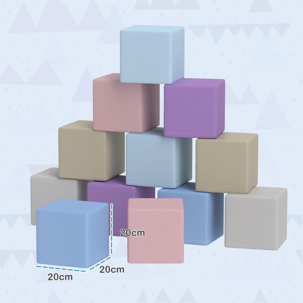 Soft Building Blocks, 12 Cubes of 20 x 20 x 20 cm, Easy-Care, Child-Safe, for 1-3 Years, Faux Leather