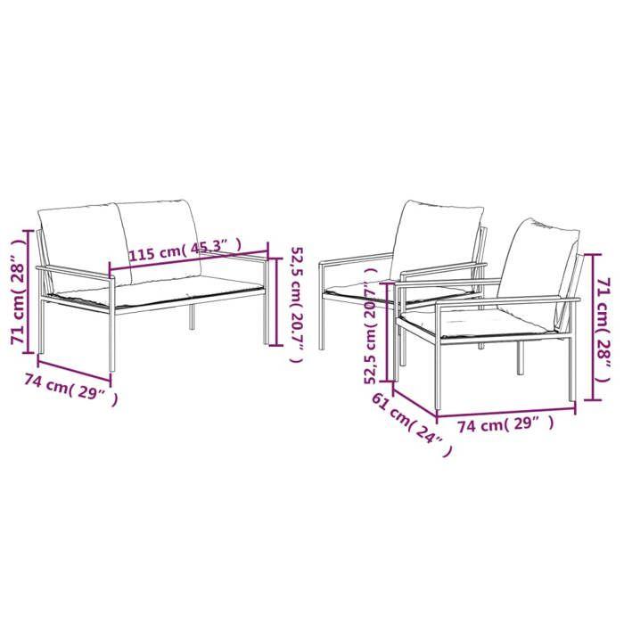 VidaXL Garden Lounge Set with Cushions 3 Pcs Anthracite Steel, Lounge Set, Outdoor Lounge Set, Set of 364110