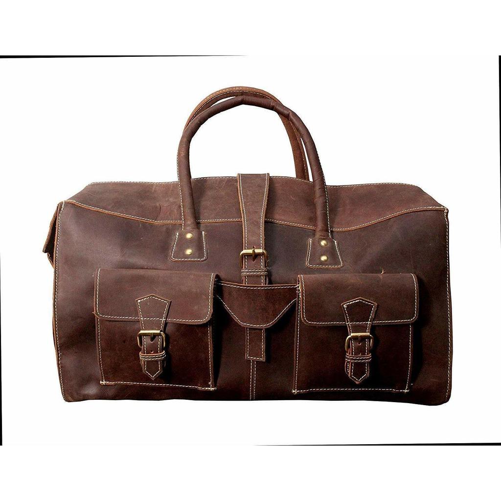 Men's Genuine Leather Large Vintage Duffel Travel Gym Bag Weekend Bag Overnight