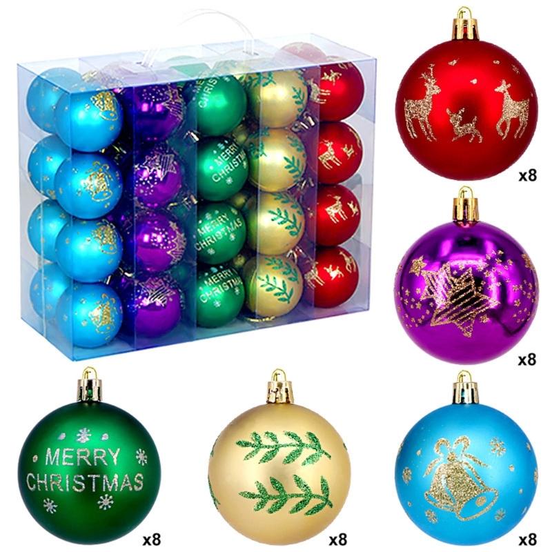 Plastic Christmas Tree Decorations Accessories Colorful Handcrafted Spherical Orbs In Gift Box for Festival Event