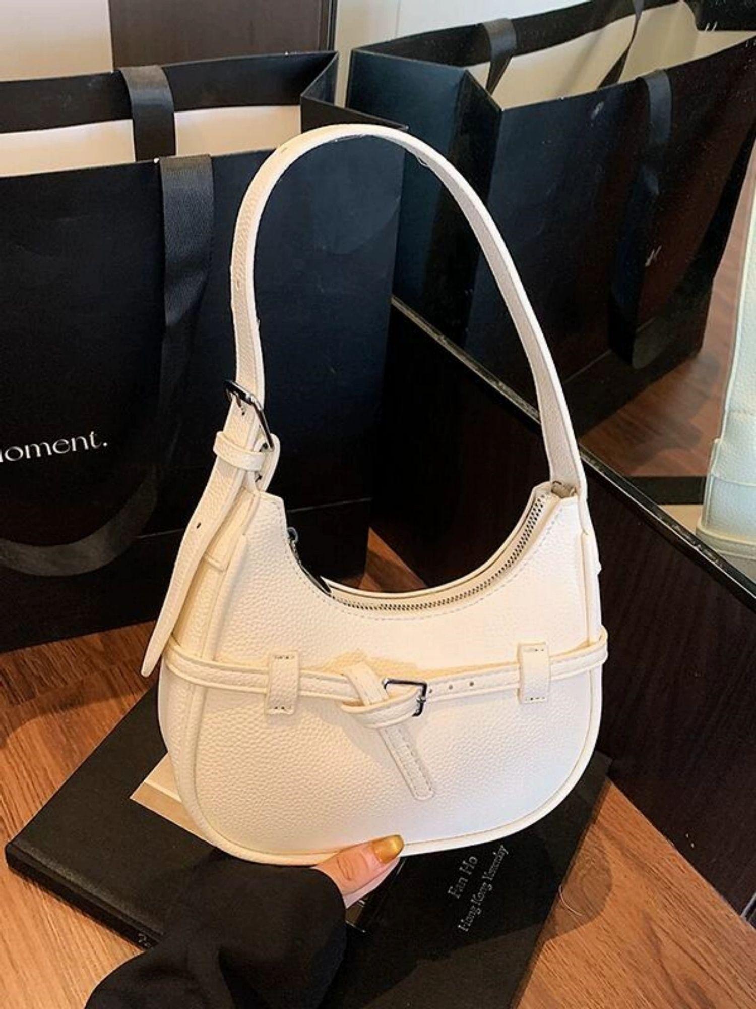 

Korean White Belt Design Underarm Bag Women Leather Large Capacity Half Moon Shoulder Bag Ladies Fashion High End Crossbody Bags 21x18x6.5cm білий