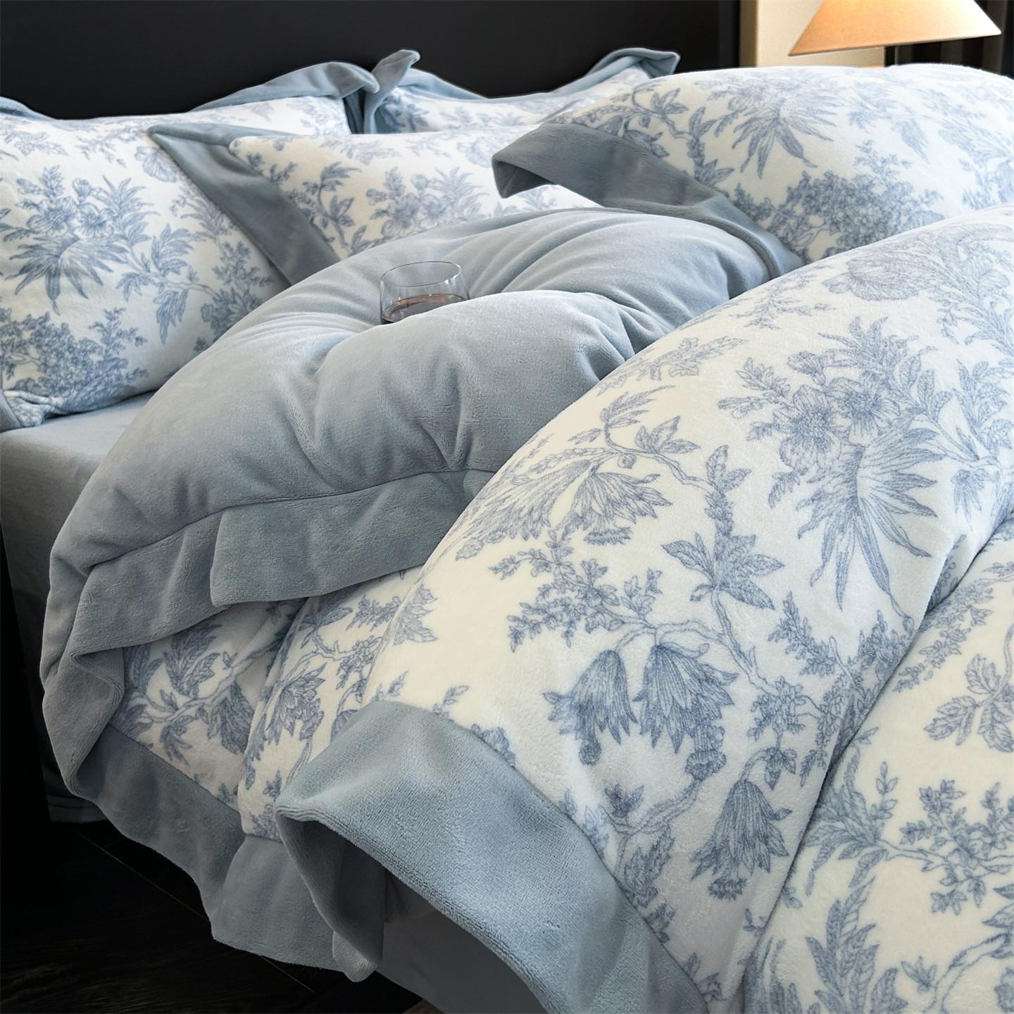 

Thickened Milk Fleece Bedding Four-Piece Coral Fleece Fleece Quilt Cover 1.2m single 3pc 150x200cm quilt core