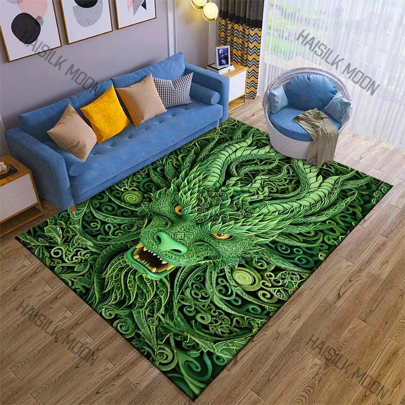 Oriental Dragon Head Print Cartoon Carpet Rug for Living Room Bedroom Sofa Decor Kids Play Home Area Rug Non-slip Mat