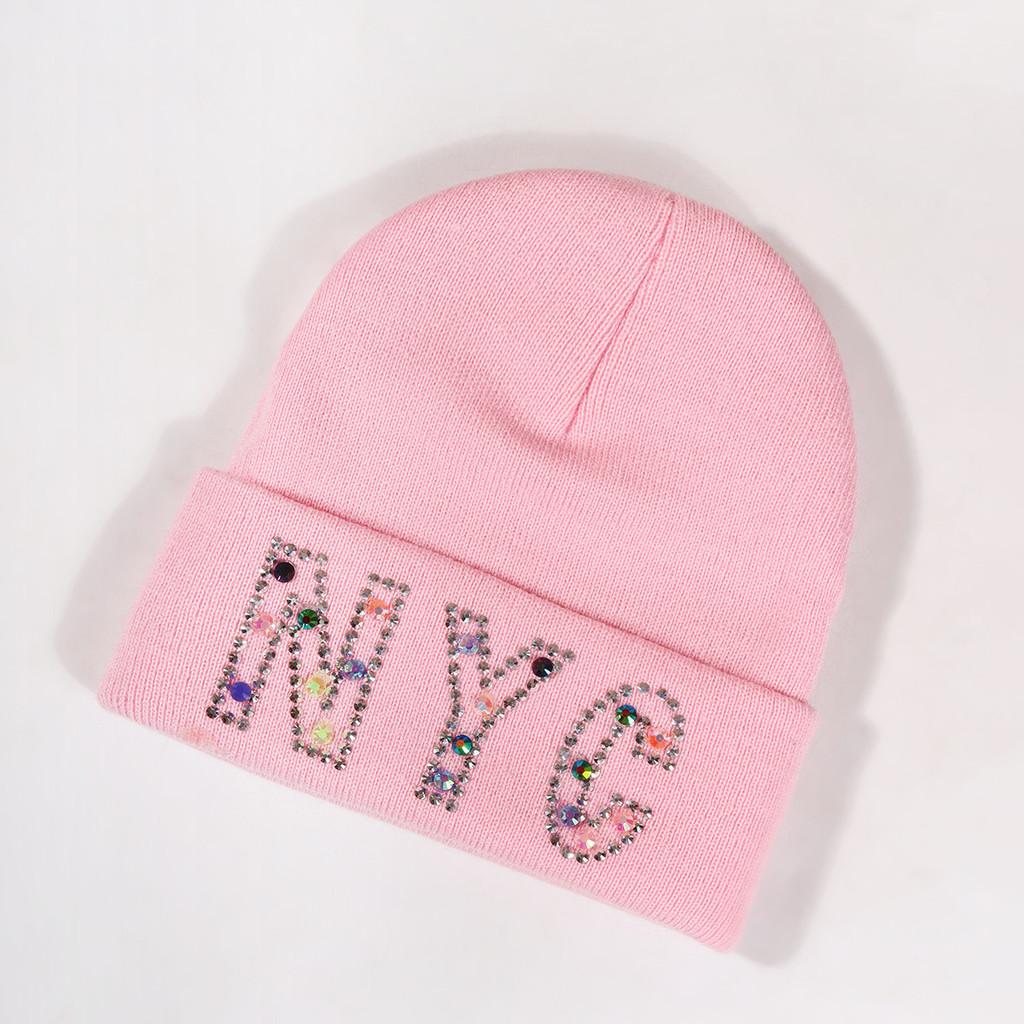 Rhinestone Nyc Letters Knit Hat For Unisex Autumn Winter Warm Cap Fashion Gift