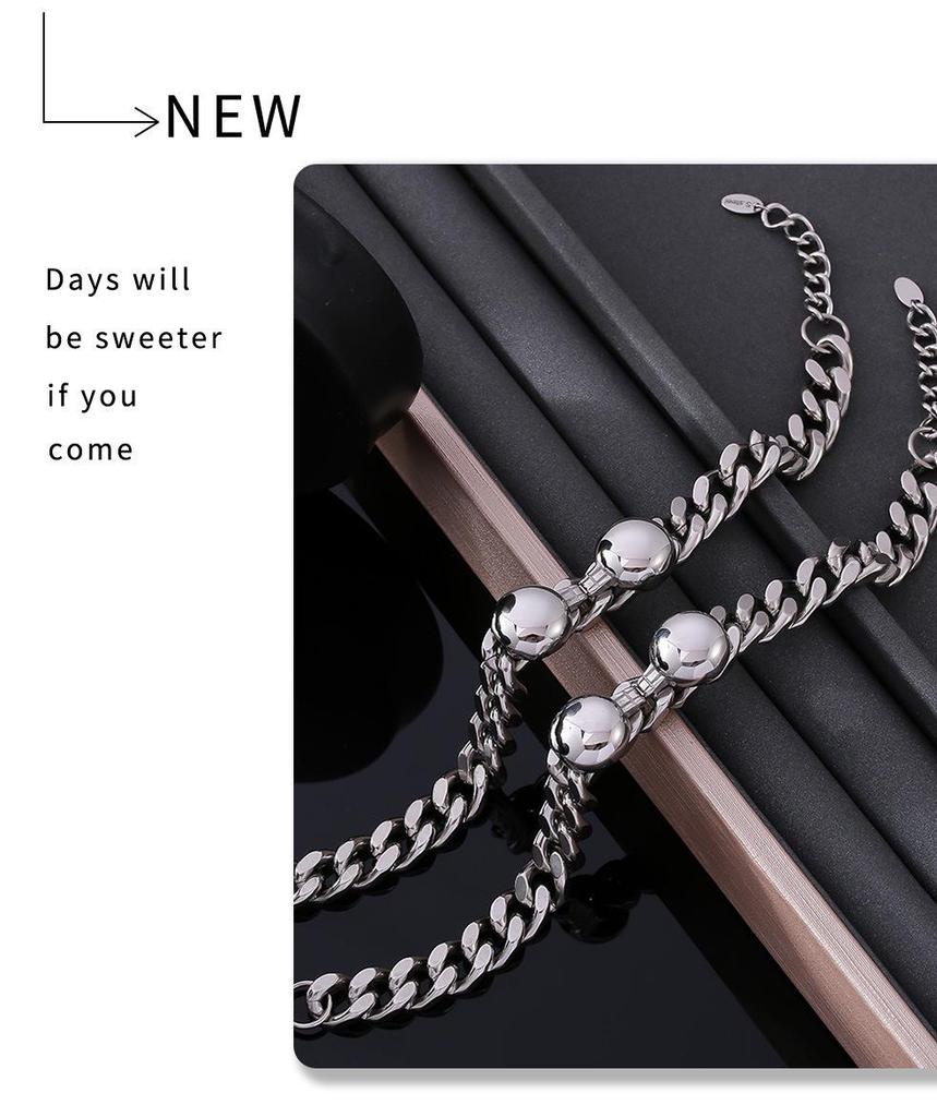 Chic European & American Fashion Stainless Steel Necklace & Bracelet Set - Light Luxury Decorative Chain