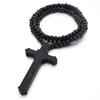 Religious Wood Beads Necklace Wood Crucifix Pendant Chain Handmade Rosary Necklace  Church