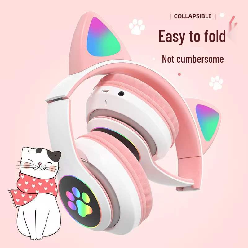 New JST-28 Cat Ear Bluetooth Headphones: Foldable, Over-Ear, Luminous, Wireless.