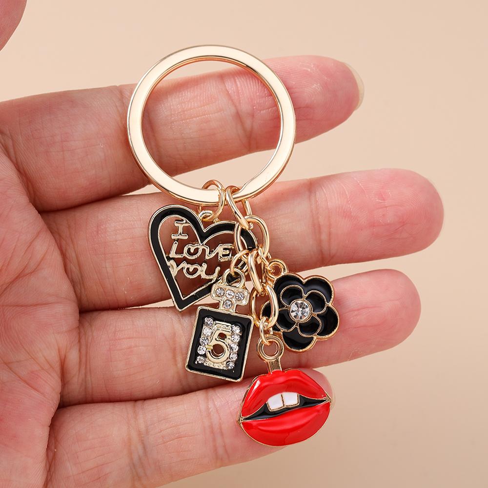 Aihua Elegant Brand Design Red Lips Highheels Perfume Lipsticks Keychains For Women Girls Handbag Pendant Keyrings Jewelry Gift