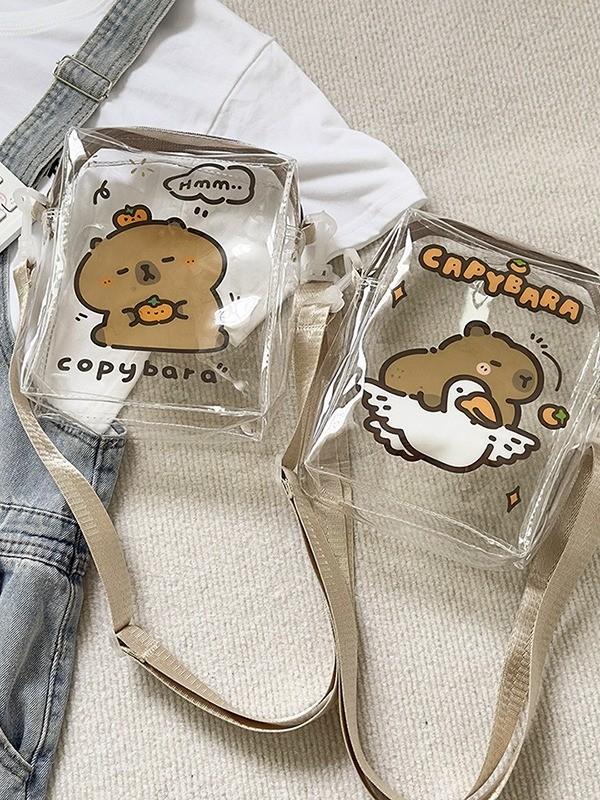 Capybara Cute Pvc Small Crossbody Bag With Zipper Closure For Daily Use