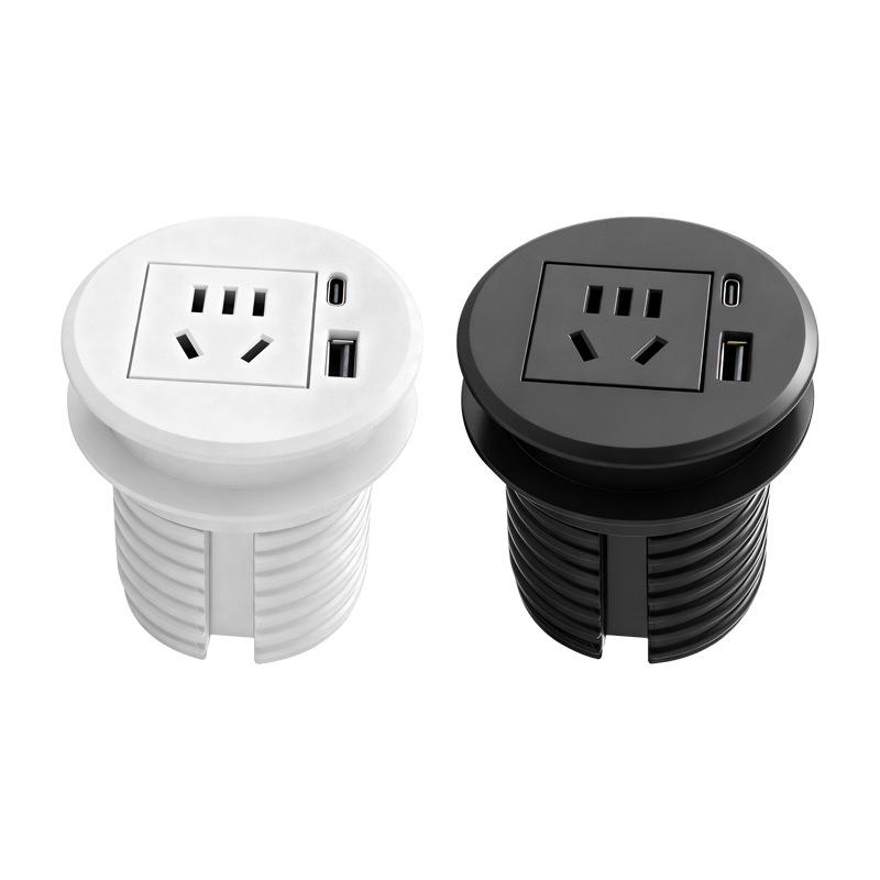 Recessed Round Desktop Power Socket with USB Charging, 60mm Hole
