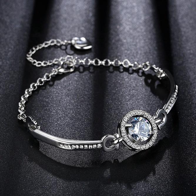 Elegant Zircon Gemstones Button Bangle Bracelet In Stainless Steel For Stylish Girls