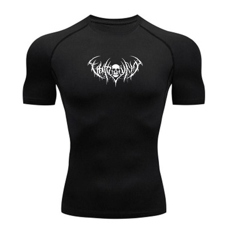 Men's Compression Fitness T-Shirt, Quick Dry Skull Death Metal Graphic Athletic Workout Short Sleeve Top for Gym Running Training Sports Wear