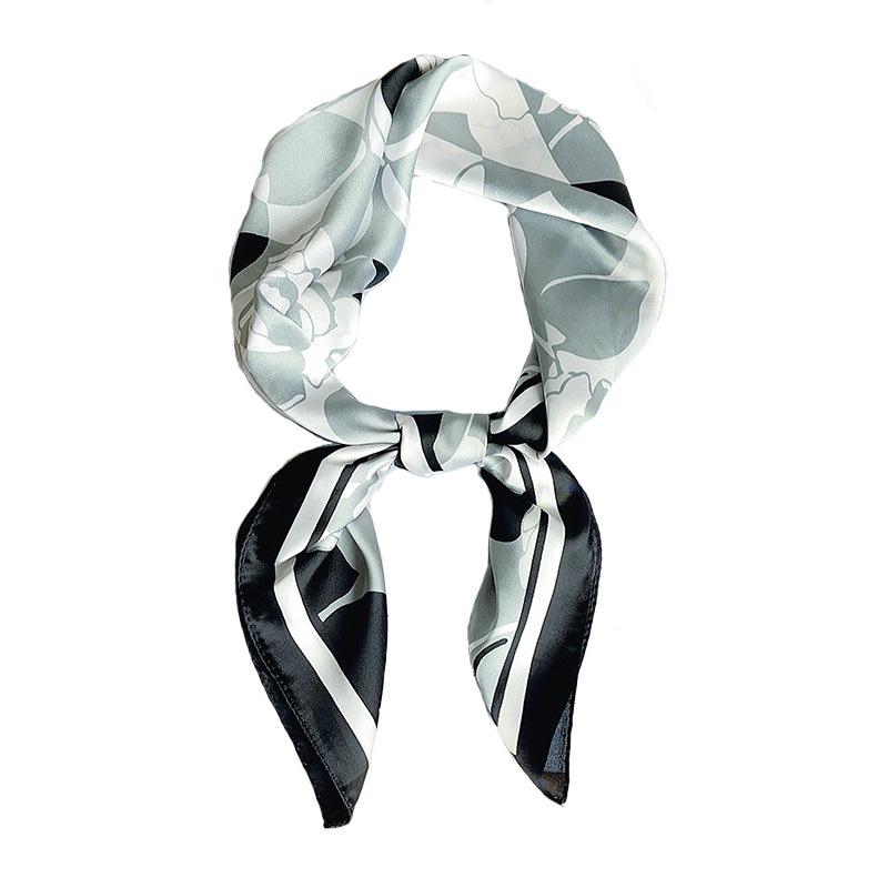 70 Square Scarves Spring and Summer High-value Creative Silk Scarves Women's Small Fresh and Simple Flower Printing Simulation Silk Square Scarves