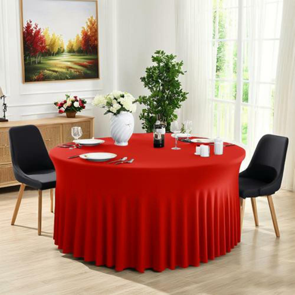 

4ft Round Table Skirt Solid Color Elastic Tablecloth Cover Wedding Banquet Party Decoration C