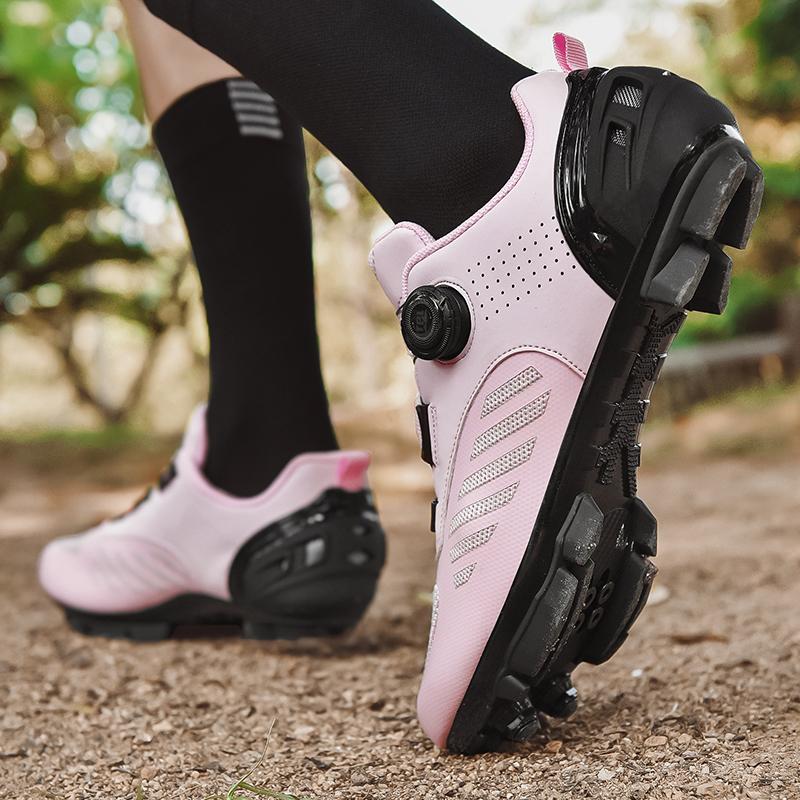 Chaussures de Vélo VTT Femme Chaussures à Pédales Plates Chaussures de Vélo Baskets de Vélo de Route Vitesse Chaussure à Crampons Spd avec Chaussure de Vélo de Montagne rose