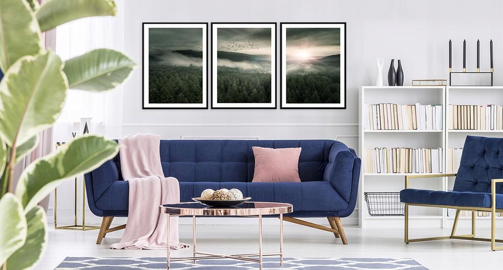 Obraz plakat w ramie 33x43cm tryptyk komplet 3 obrazów las krajobraz p2036