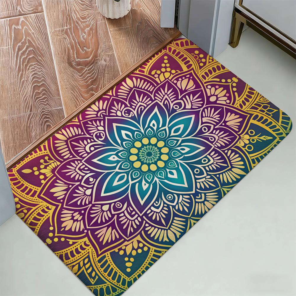 Colorful Mandala Boho Floor Mat Cozy Flannel Soft Thick Non-Slip Mat For Living Room Bedroom Kitchen Decor Rugs